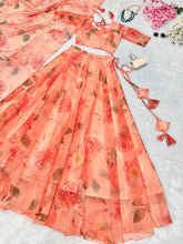 Peach floral printed readymade Lehenga