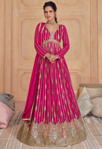 Janisha pink georgette partywear anarkali