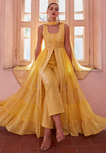 Yellow georgette centre slit anarkali with pants