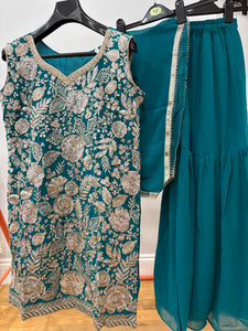 Teal and gold sharara suit (plus size)