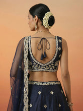 Dark blue tissue embroidered lehenga