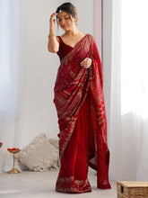 New sequence saree in black, red and wine
