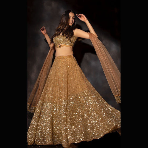 Lush yellow Gold sequin silk Lehenga (bridesmaid piece too)