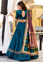 Teal blue vichitra silk Lehenga (skirt stitched)