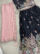 Navy blue dori embroidered silk Lehenga