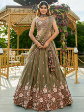 Olive Green Embroidered Floral Lehenga