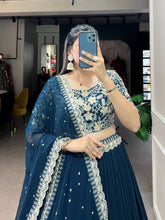 Teal georgette sequins and threadwork readymade Lehenga