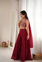 Maroon crunchy silk crop top palazzo set