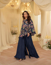 Navy blue crepe Indo western palazzo suit