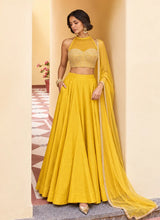 Yellow soft silk embroidered lehenga - readymade with pockets