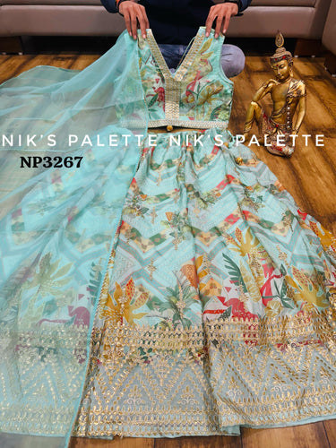 Niks collection - sky blue organza silk Lehenga