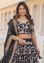Black viscose jacquard Lehenga (skirt stitched)