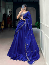 Royal blue Kashmiri silk lehenga (skirt stitched)