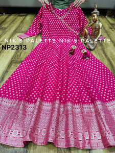 Niks - pink banarasi anarkali (plus size too up to UK 30)