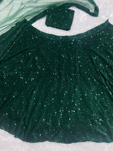 Bottle green velvet sequinned Lehenga