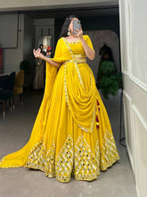 Yellow sequins and mirror work Lehenga