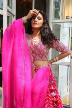 Pink and red diamond silk Lehenga