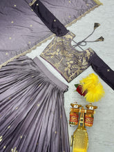 Lavender shaded chinon embroidered  readymade Lehenga