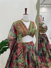 Floral shaded organza silk lehenga in green