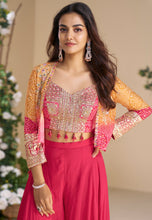 Pink chinon palazzo bandhani print with short jacket