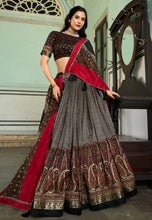 Tussar silk Lehenga with keri design in grey
