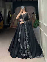 Black satin pearl coding lehenga (skirt stitched)