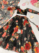 Black floral organza readymade Lehenga