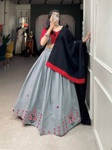 Grey and red pure cotton readymade chaniya choli