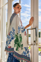 Blue and ivory floral printed cape sharara set