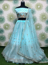 Sky blue and gold badala work Lehenga