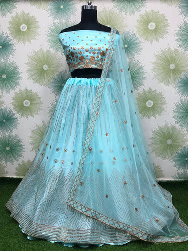 Sky blue and gold badala work Lehenga