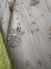 Ivory silk anarkali with green bandhani print dupatta
