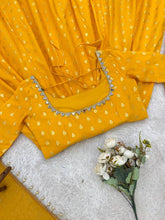 Yellow jacquard butti Anarkali