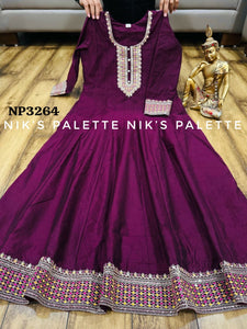Niks collection - purple modal chanderi silk anarkali (plus size option)