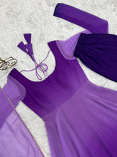 Purple shaded anarkali set readymade