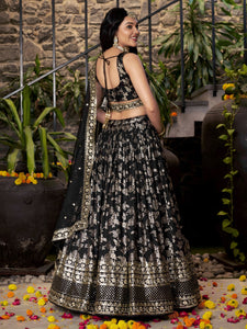 Dola silk jacquard Lehenga in black