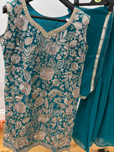 Teal and gold sharara suit (plus size)