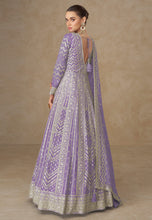 Lavender chinon silk embroidered anarkali
