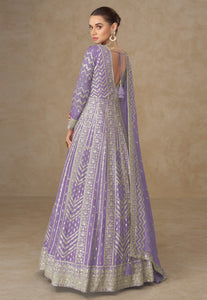 Lavender chinon silk embroidered anarkali