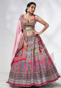 Pink georgette silk lehenga