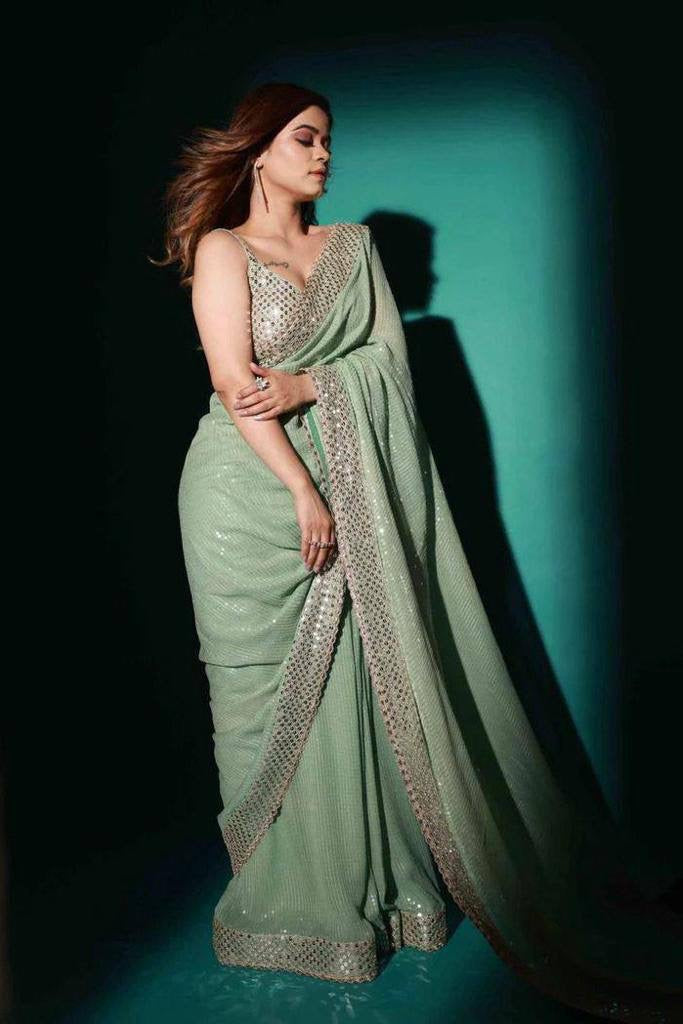 Sea green georgette saree