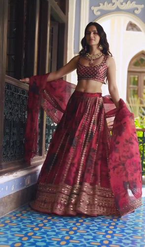 Maroon and gold flowy Lehenga