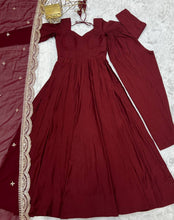 Maroon Roman silk anarkali set readymade