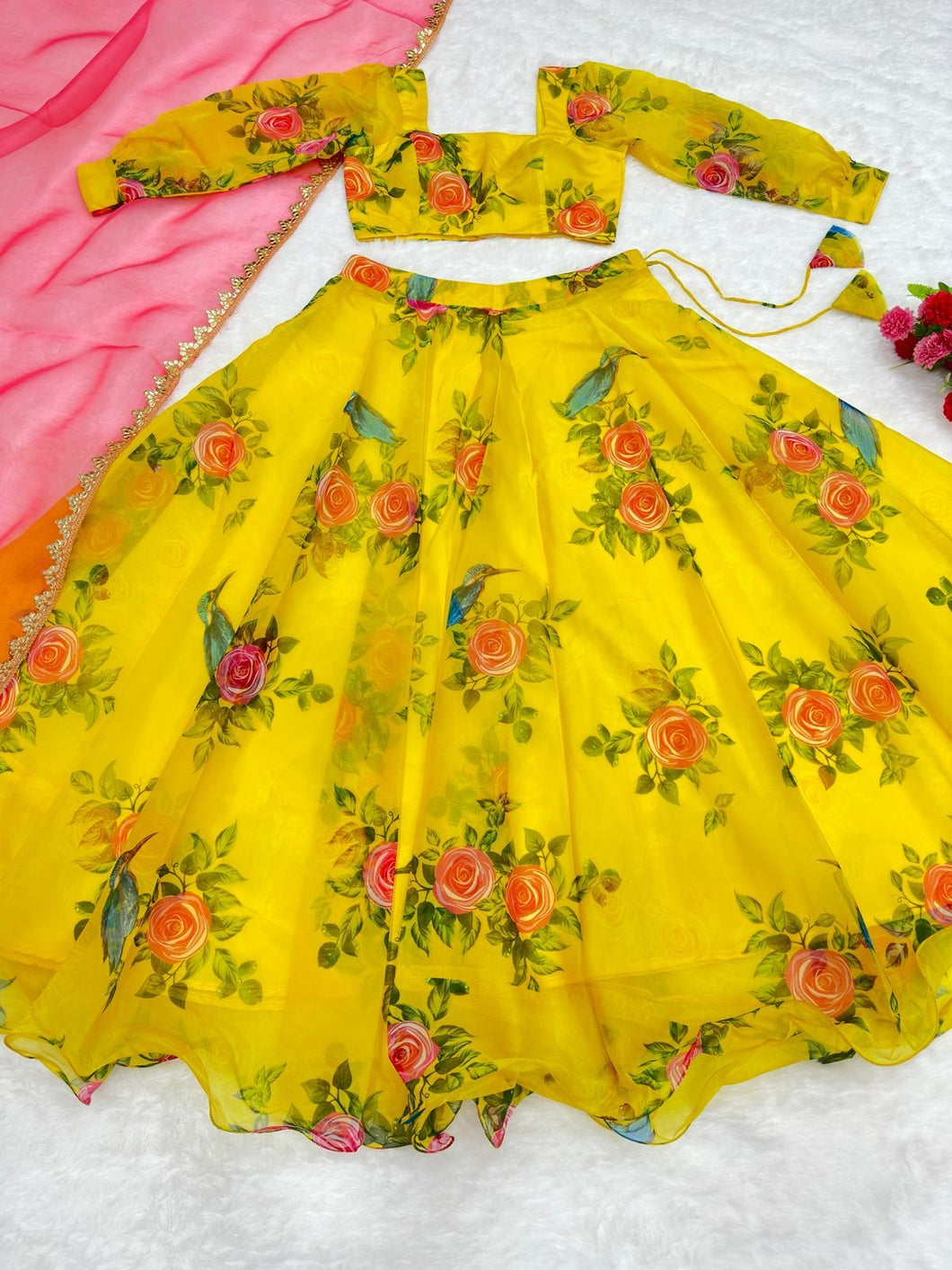 Yellow organza silk - readymade Lehenga