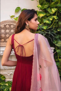 Maroon chinon anarkali readymade