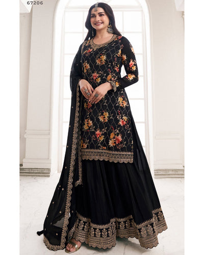 Fusion in fashion - embroidered chinon silk floral suits