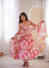 Pink floral print kali cut anarkali suit