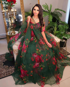 Green floral organza readymade Lehenga