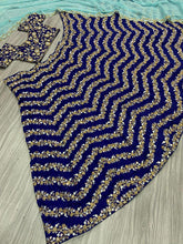 Blue and gold zig zag floral Lehenga