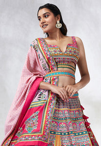 Pink georgette silk lehenga